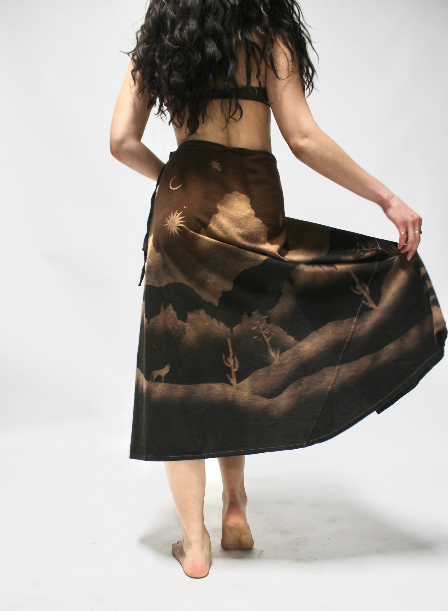 S/M- Earthen Brown to Obsidian Desert Landscape Wrap Skirt - 100%Cotton