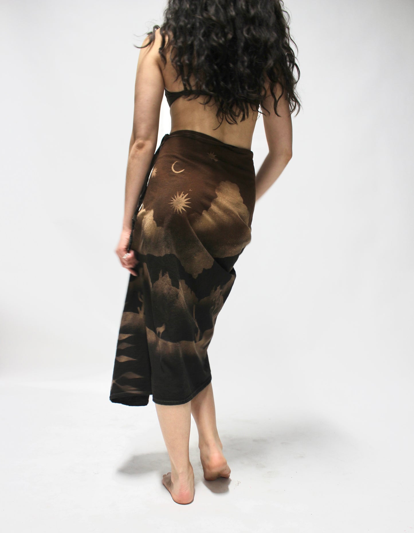 S/M- Earthen Brown to Obsidian Desert Landscape Wrap Skirt - 100%Cotton