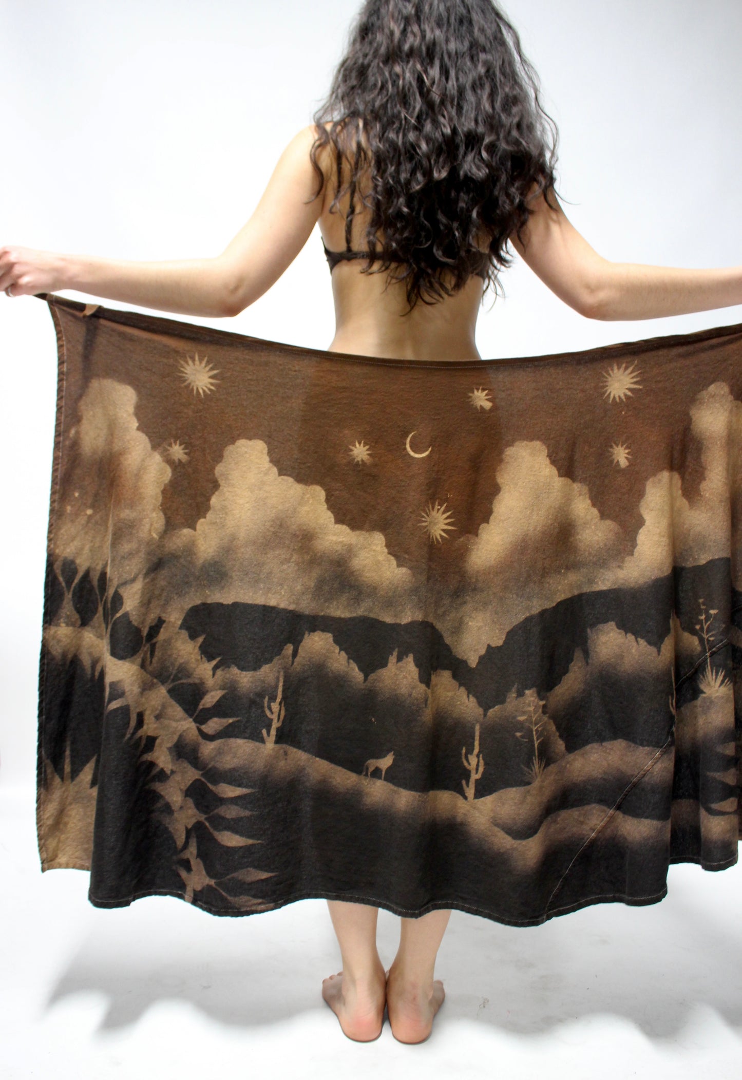 S/M- Earthen Brown to Obsidian Desert Landscape Wrap Skirt - 100%Cotton