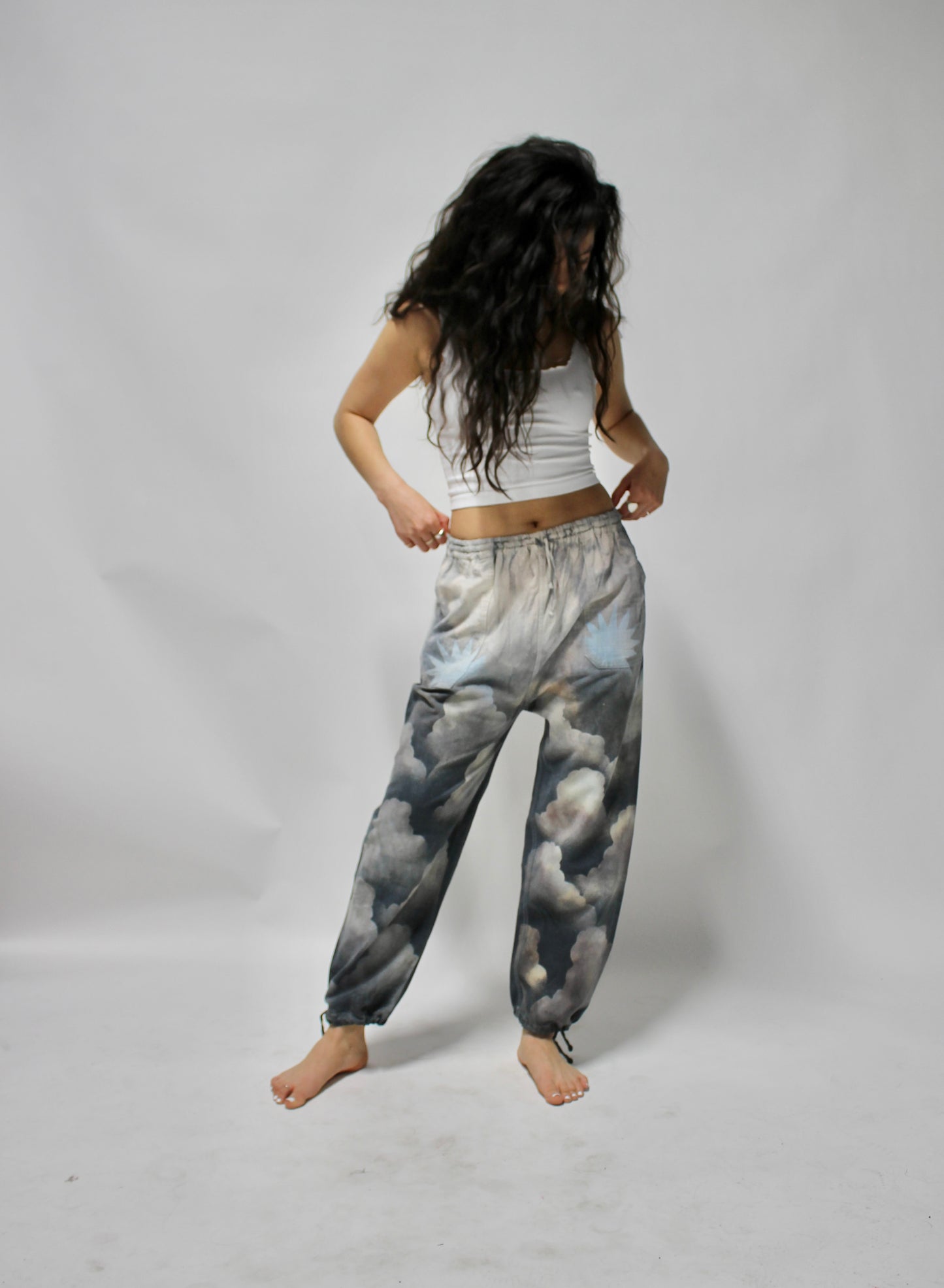 M/L - Sky Cotton Cloud Joggers - Draw String - Stretch Waist