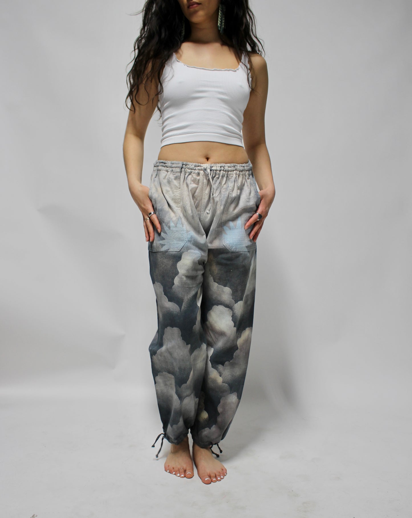 M/L - Sky Cotton Cloud Joggers - Draw String - Stretch Waist