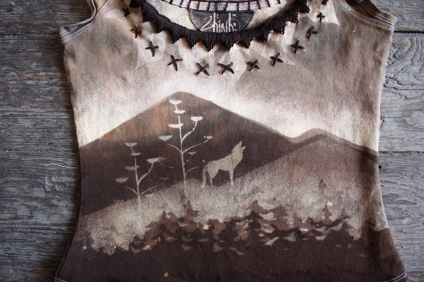 SMALL- Dusty Brown Coyote on the Mountains Howl -Hand embroidered BASKET TOP