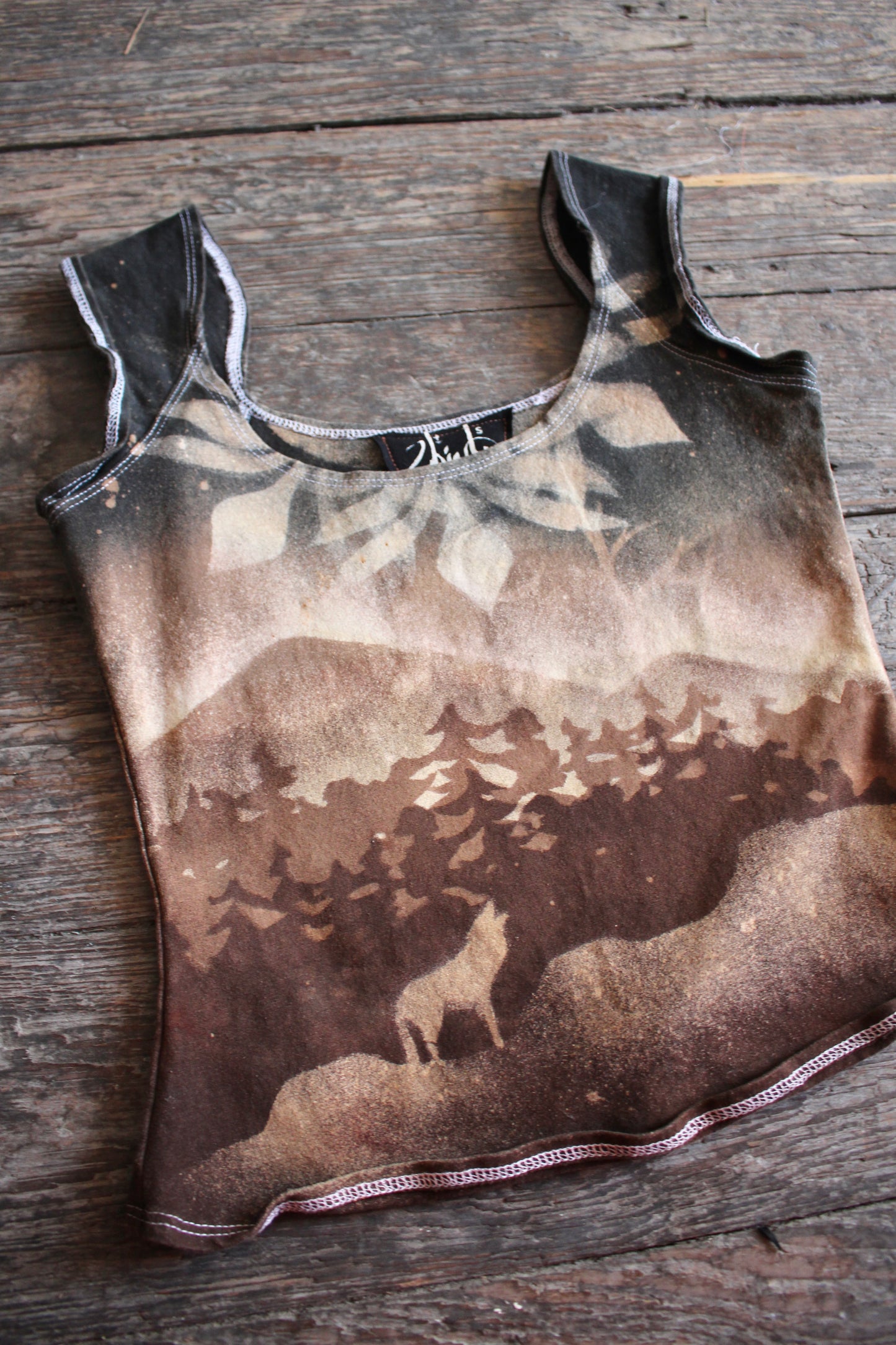 SMALL - Coyote Rising Forest landscape -Organic hemp/cotton Not embroidered- basket top