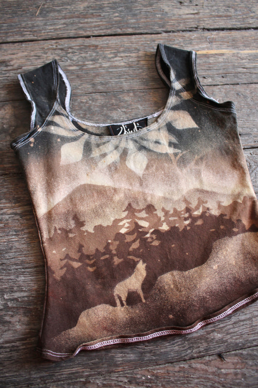 SMALL - Coyote Rising Forest landscape -Organic hemp/cotton Not embroidered- basket top