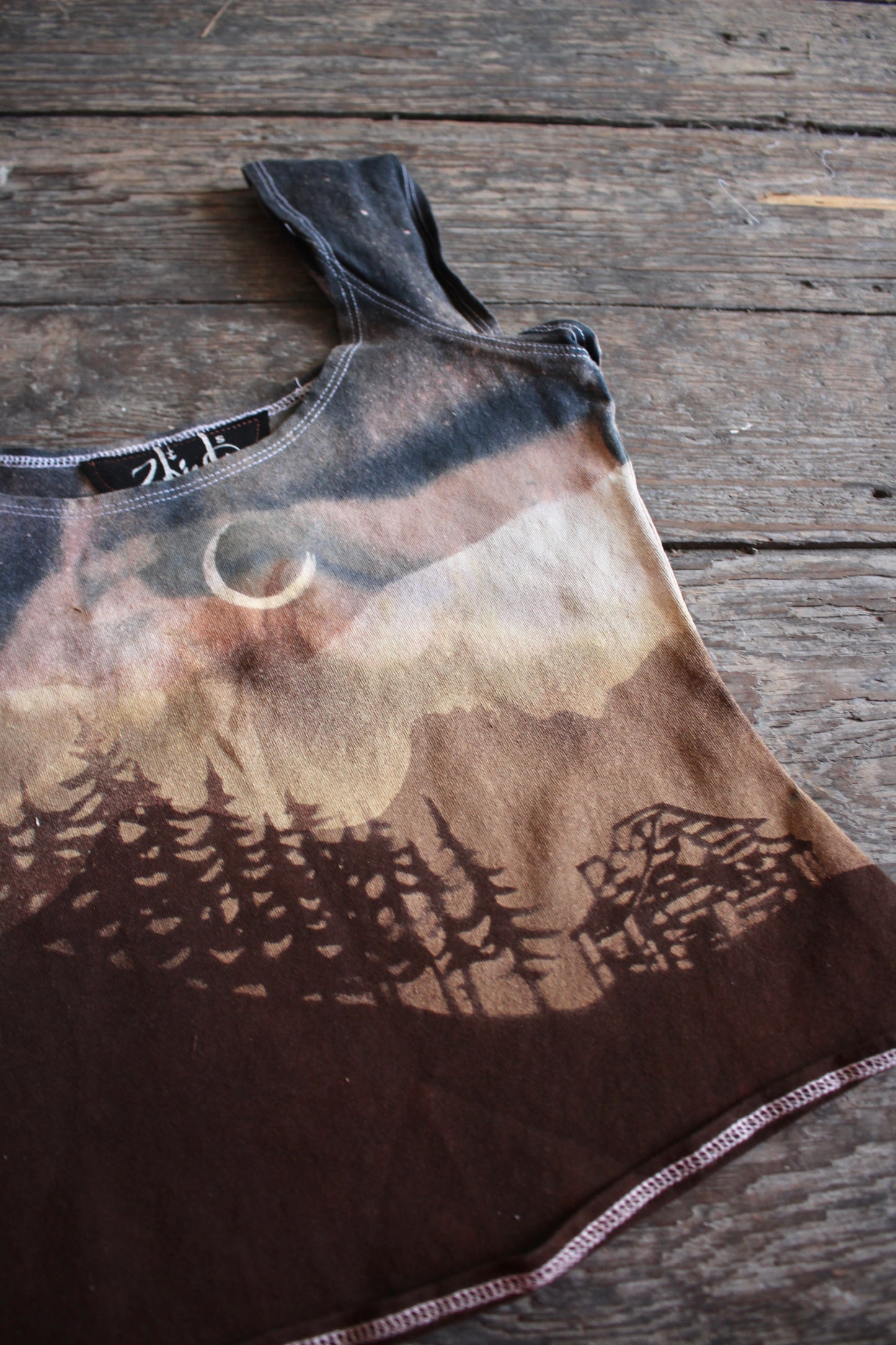 SMALL - Cabin in the Woods - Dark blue sky - Organic hemp/cotton basket top - not embroidered