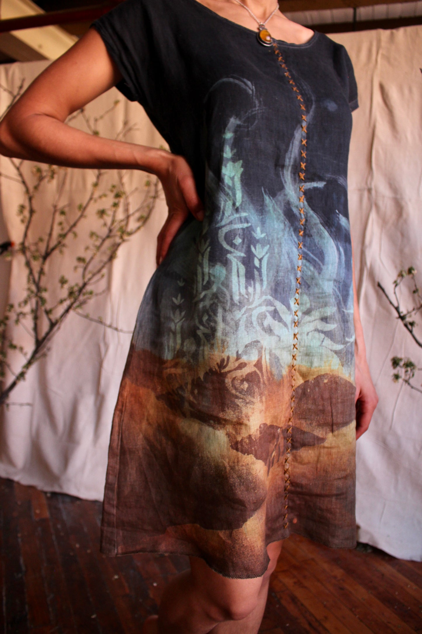 Small- Whispers from Spirit - Organic Linen handpainted tunic