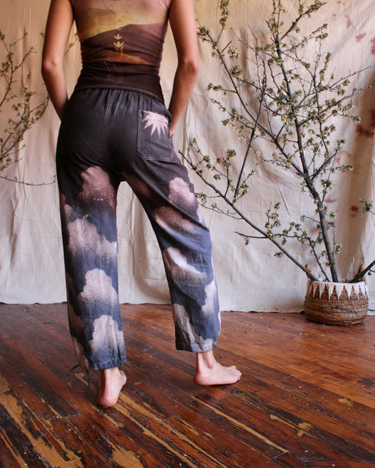 S/M -Blue Cloud Cotton Pants/Joggers - Cotton Flower Clothing Collaboration