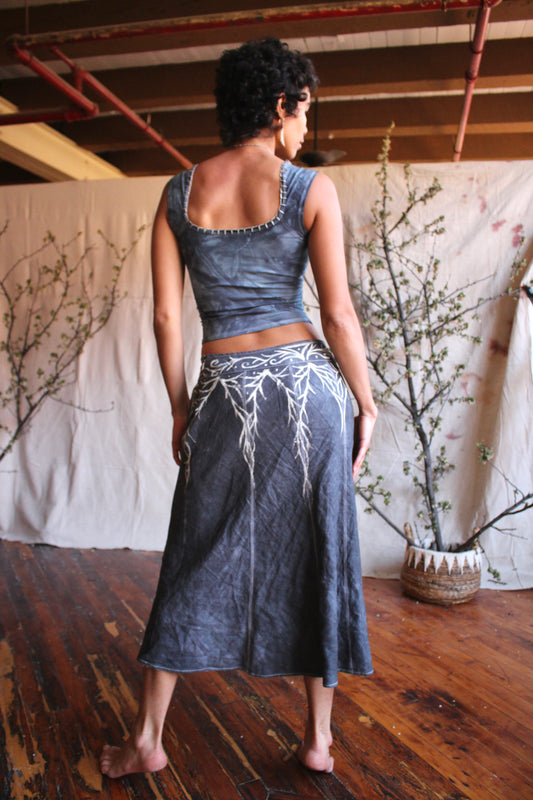 Cathedral of Branches Handpainted  Linen Skirt- Blue