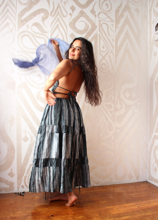 MTO MAXI SKIRT- 3 COLORWAYS Scrunch Skirt for Matching Set - Lapis Lazuli/Sand Stone/Black Obsidian -Made to Order 3-4 weeks- 100% Vietnamese hand loomed silk - hand dyed