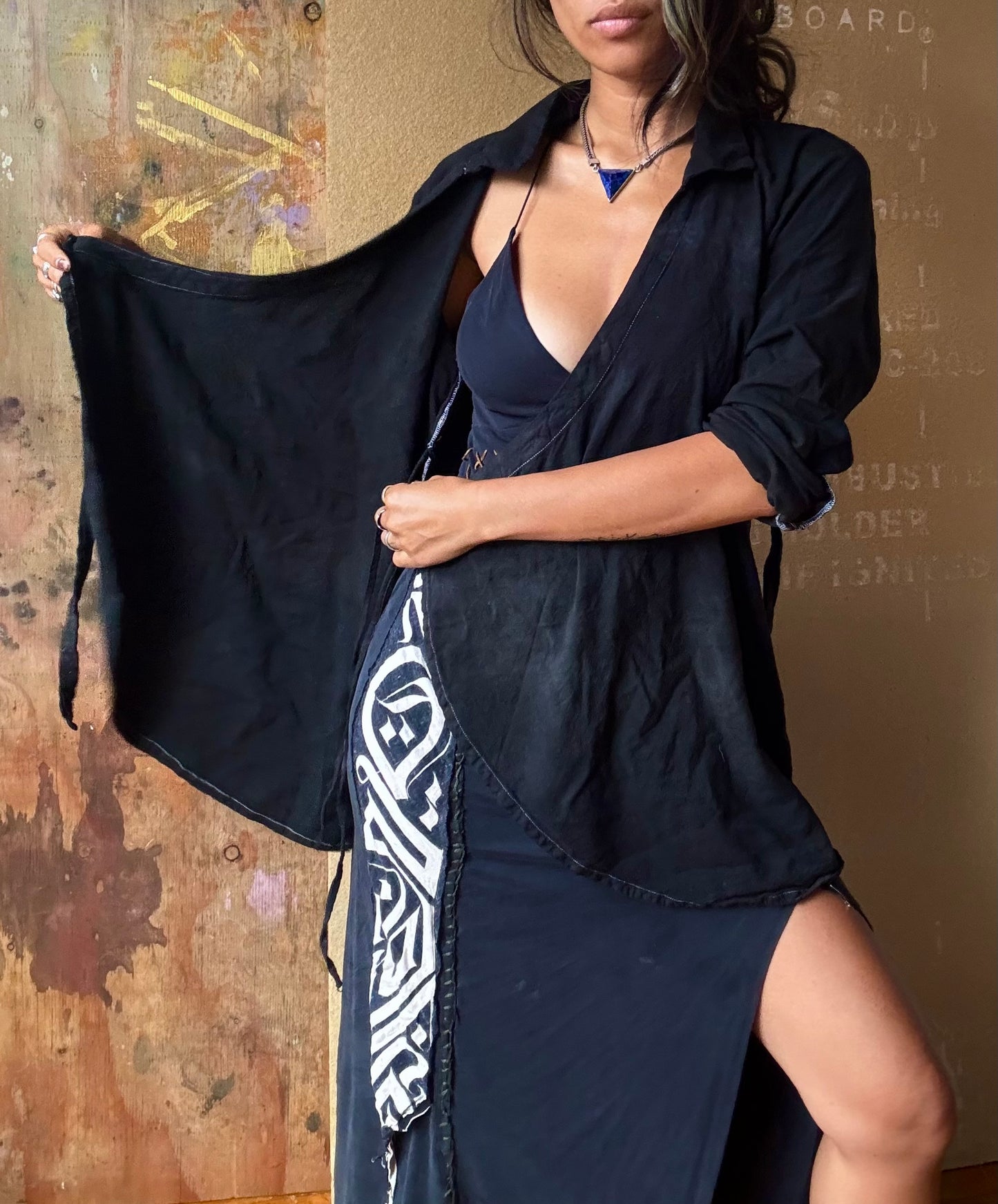 MTO PURE BLACK Wrap Top/Cover Up S/M-M/L- Made to Order-Choose your Plant Medicine Fabric