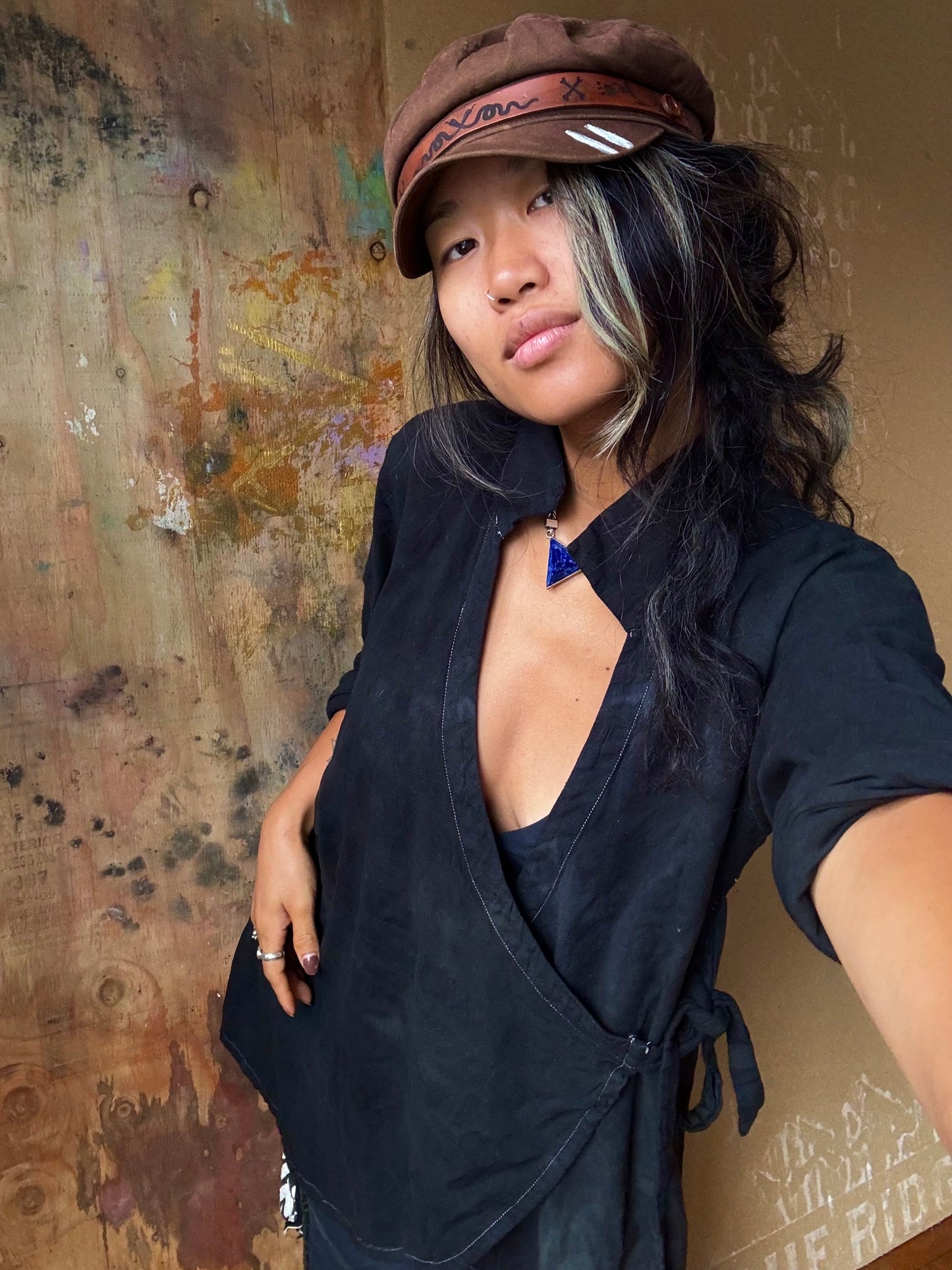 MTO PURE BLACK Wrap Top/Cover Up S/M-M/L- Made to Order-Choose your Plant Medicine Fabric