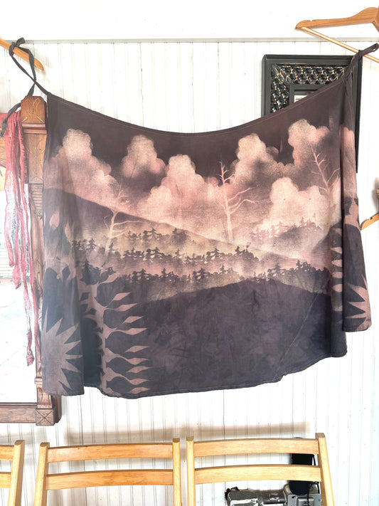 S/M - Purple/ Blue Mountain Forest scape- Cotton Wrap skirt