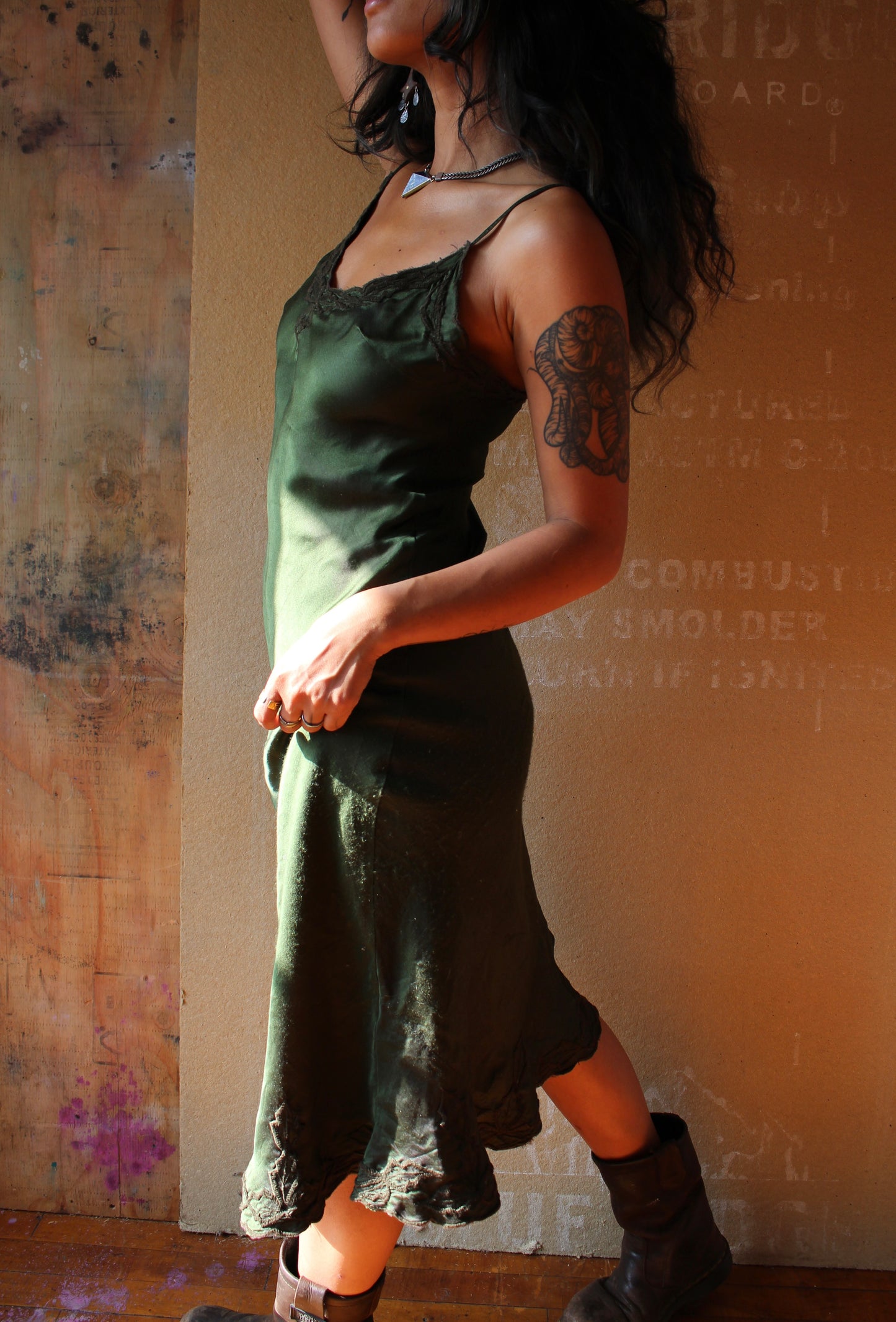 Made to Order- Blue Depths/Green Shiso Embroidered Silk Bias Dress- 3-4 weeks Mto-  Mini or Midi Handmade in Hanoi Vietnam