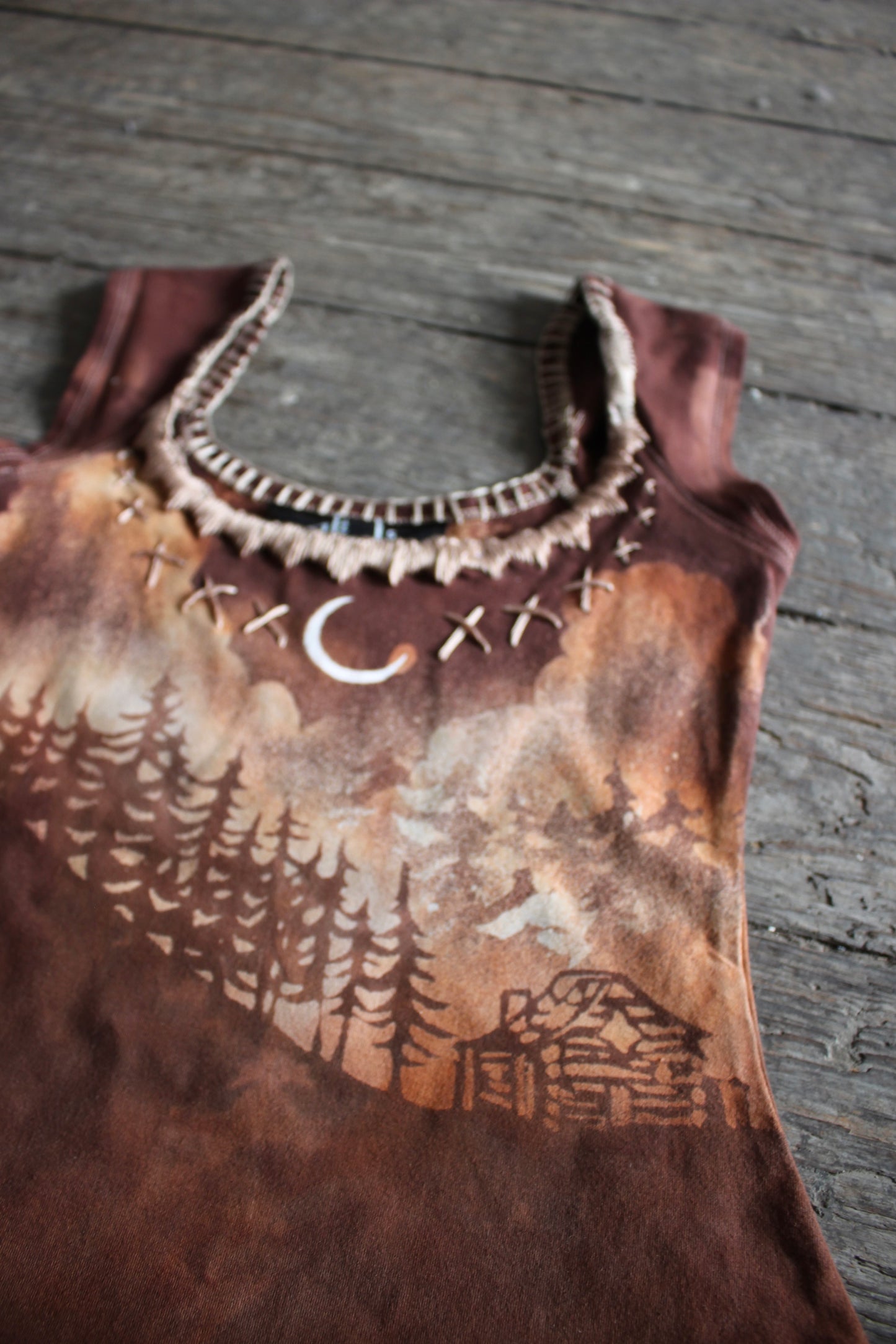 SMALL - Cabin in the Woods Cloudy Day - Blush Embroidered Neckline