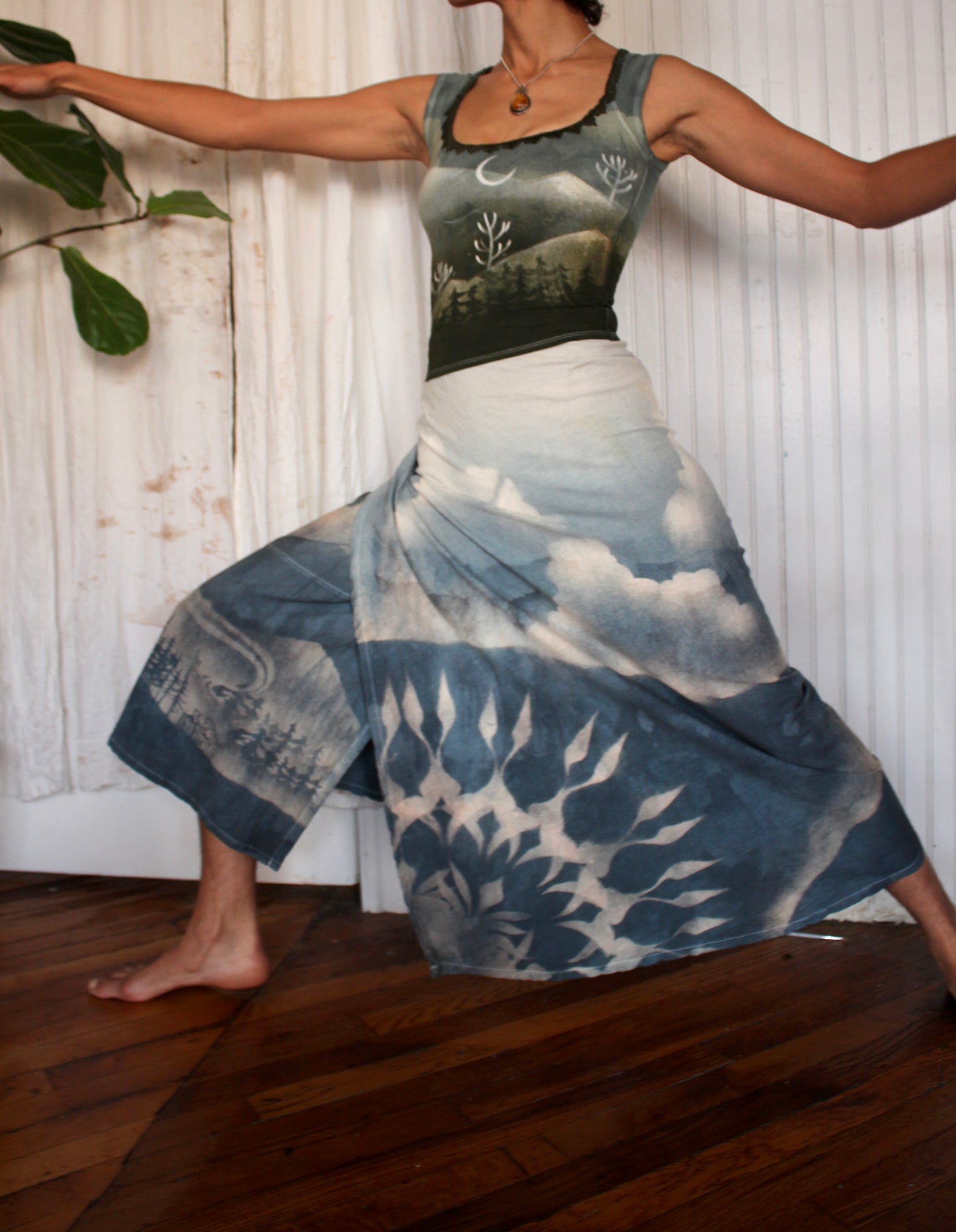 M/L Wrap Skirt- Blue Luna-Mandala Cloudy day Scape