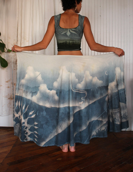 M/L Wrap Skirt- Blue Luna-Mandala Cloudy day Scape