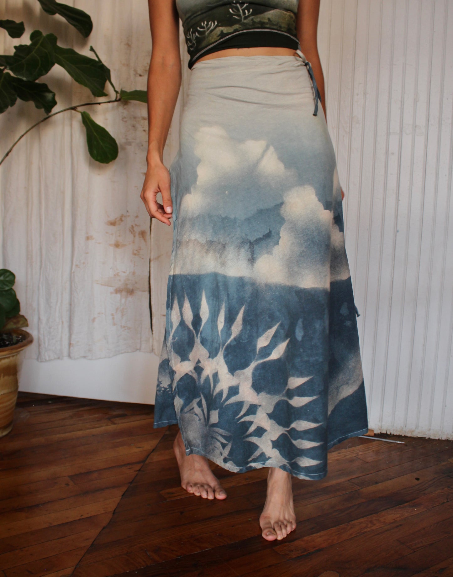 M/L Wrap Skirt- Blue Luna-Mandala Cloudy day Scape