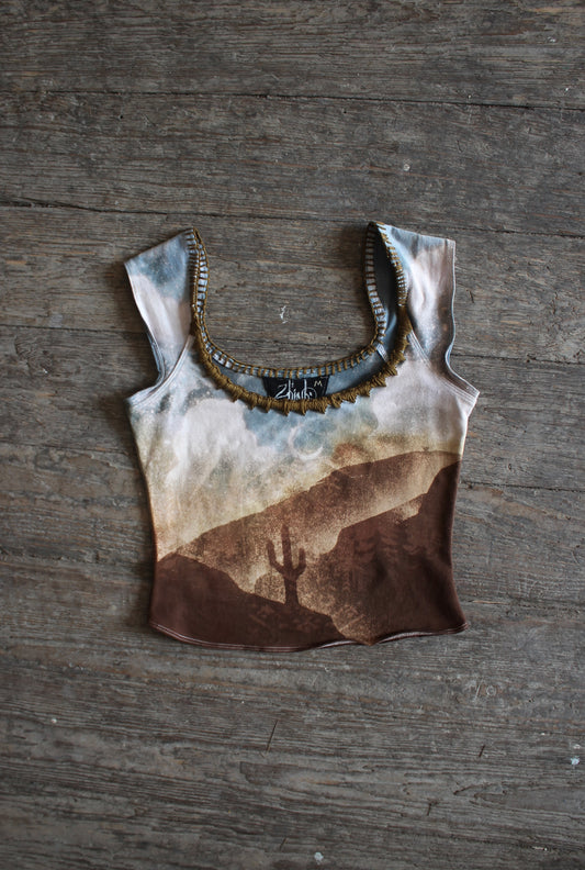 MEDIUM CROP- Canyon Basket Top- Bronze embroidered neckline