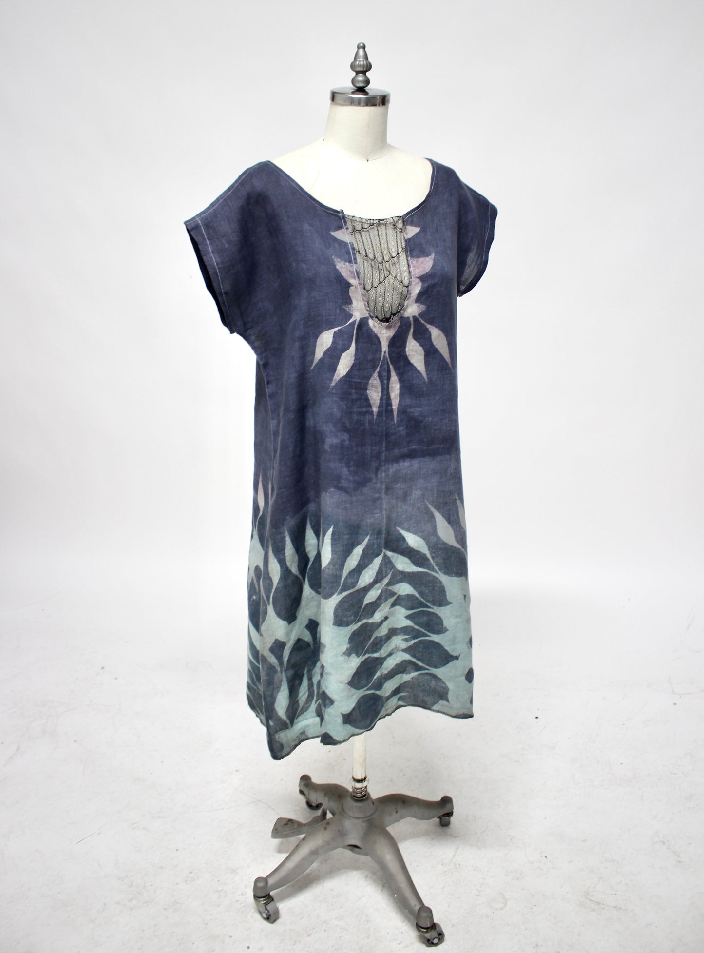 Small/Medium- Water Lunadala Organic Linen Tunic dress with Lace Chest window