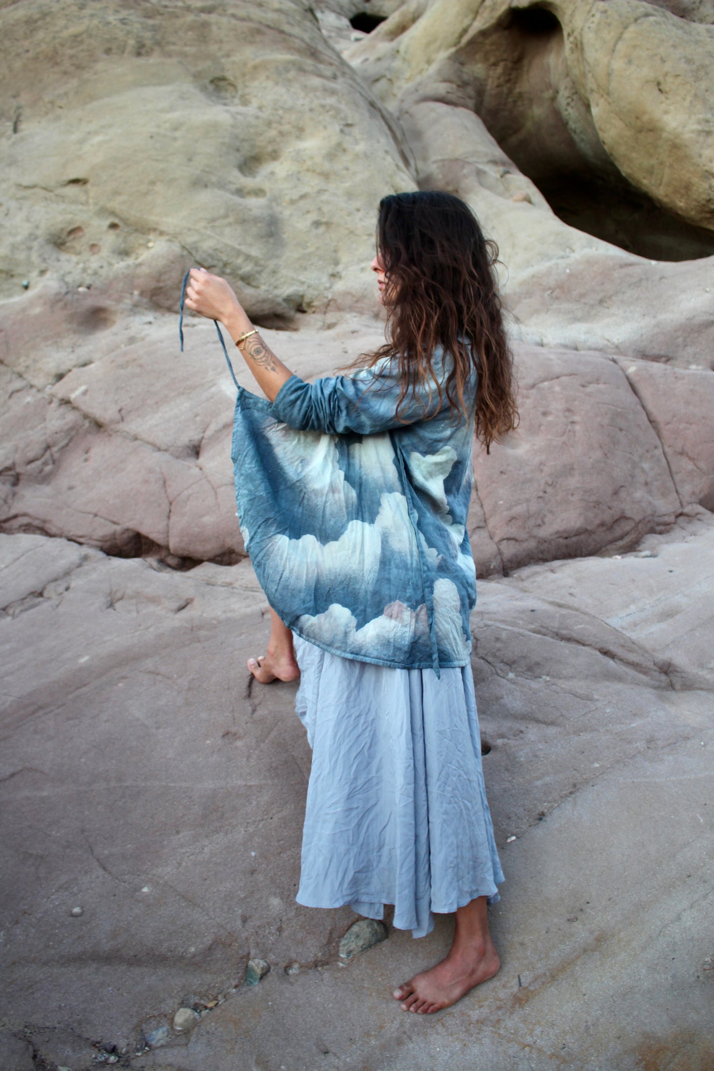 MTO- BLUE CLOUDY SKIES  Wrap Top/Cover Up S/M-M/L-- Made to order- Choose your Plant Medicine Fabric