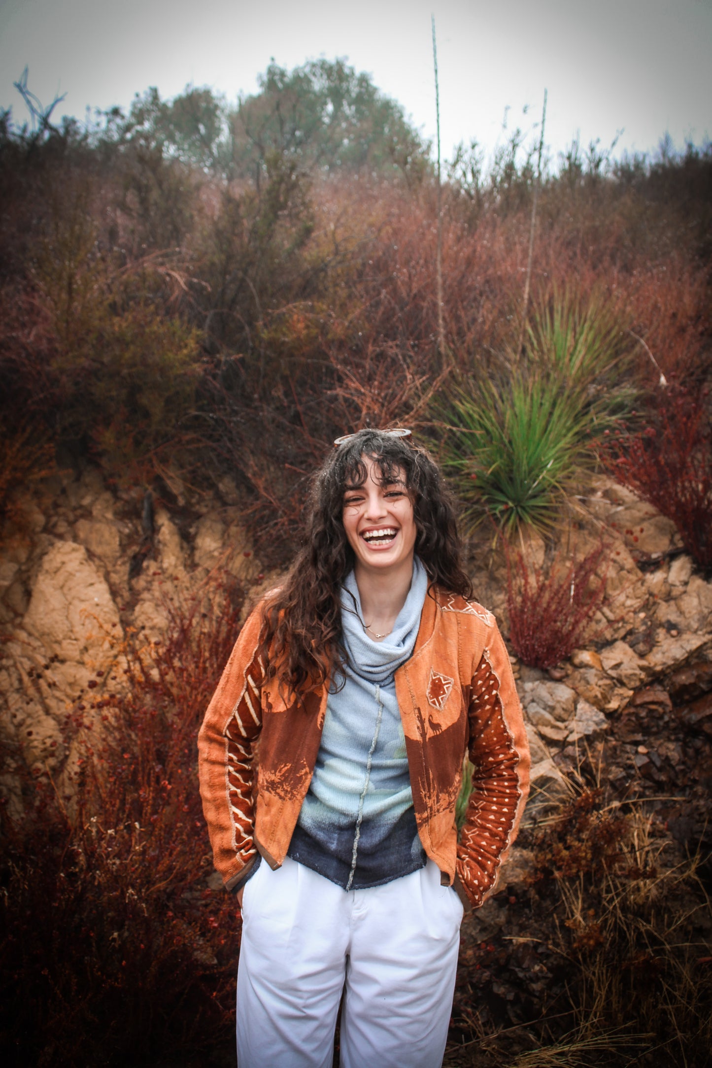 New! Small/Medium- Terra Cotta Mud Cloth Jacket #14 - Canyon Desert Screen printed-Earthenware for Earthen People- PLant Dyed/ Mud Dyed