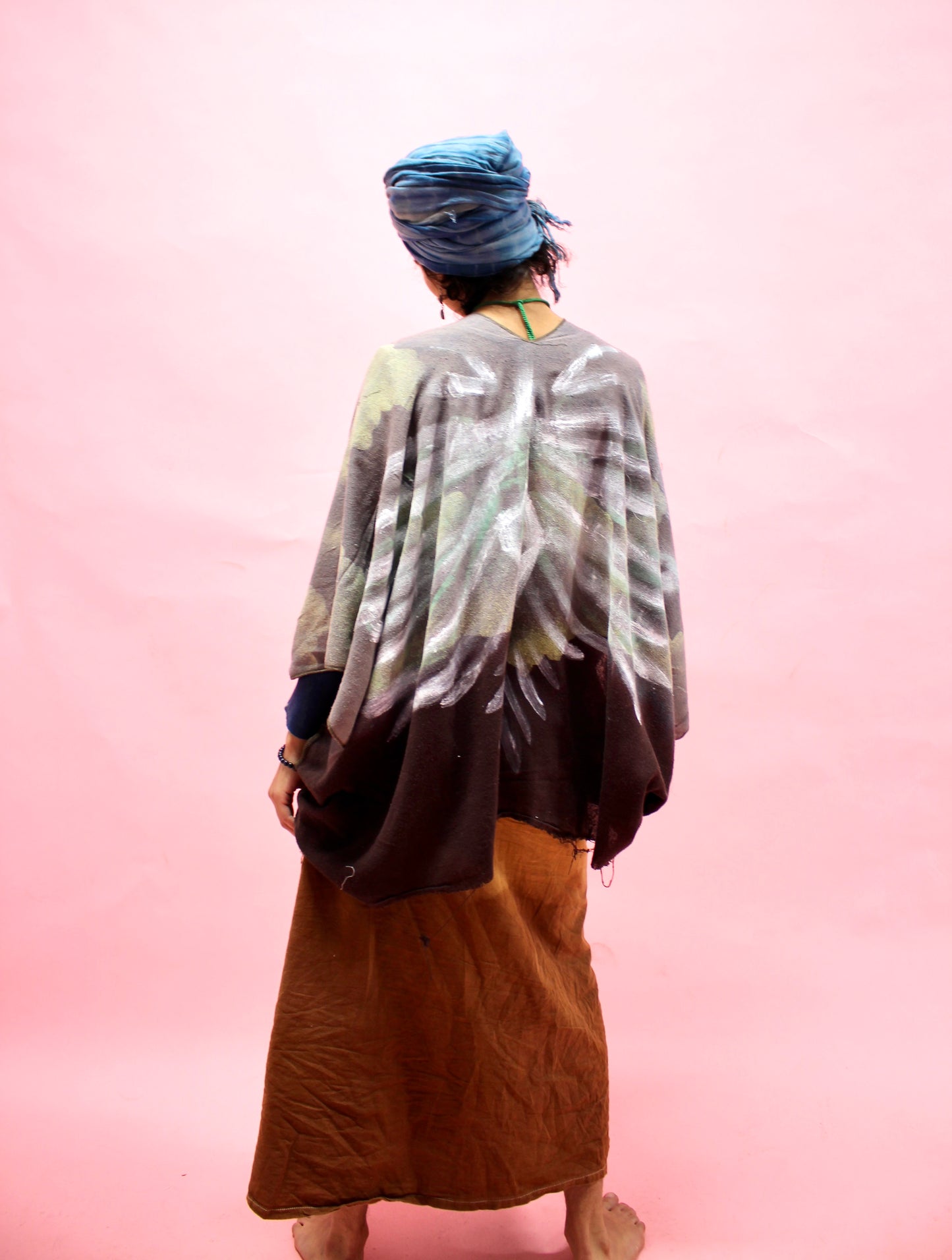 MTO(Made to Order) Raw Silk Winged Cloud Shawl Cover Up - Hand painted Wings- Gifts of Spirit