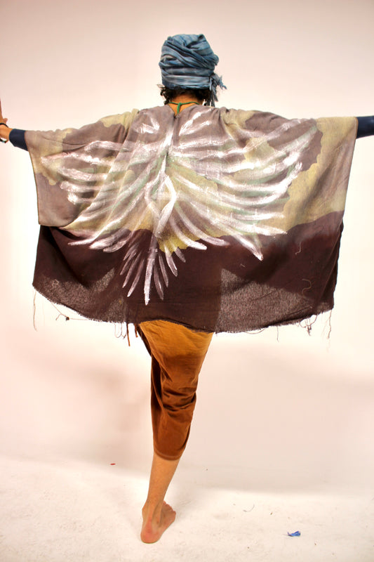 MTO(Made to Order) Raw Silk Winged Cloud Shawl Cover Up - Hand painted Wings- Gifts of Spirit