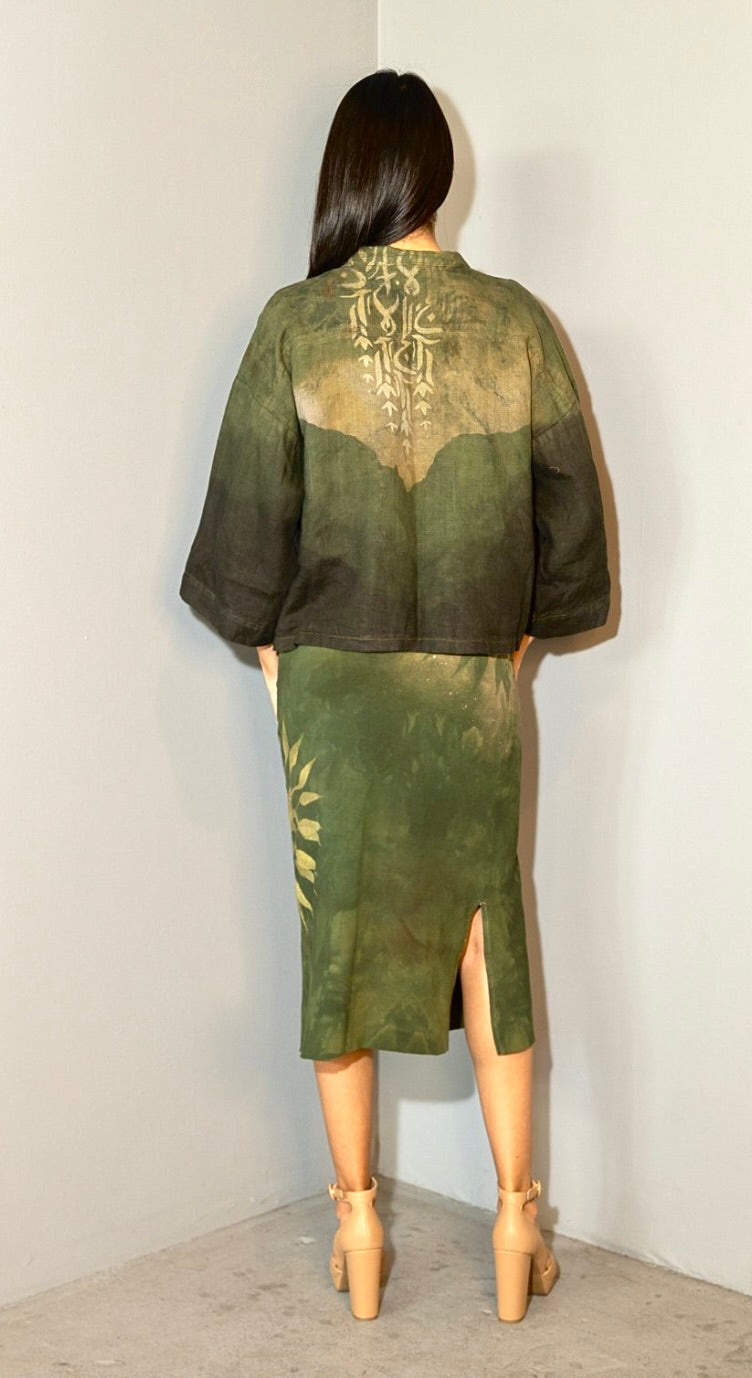 SMALL Emerald Linen Kimono Codes Cropped Jacket