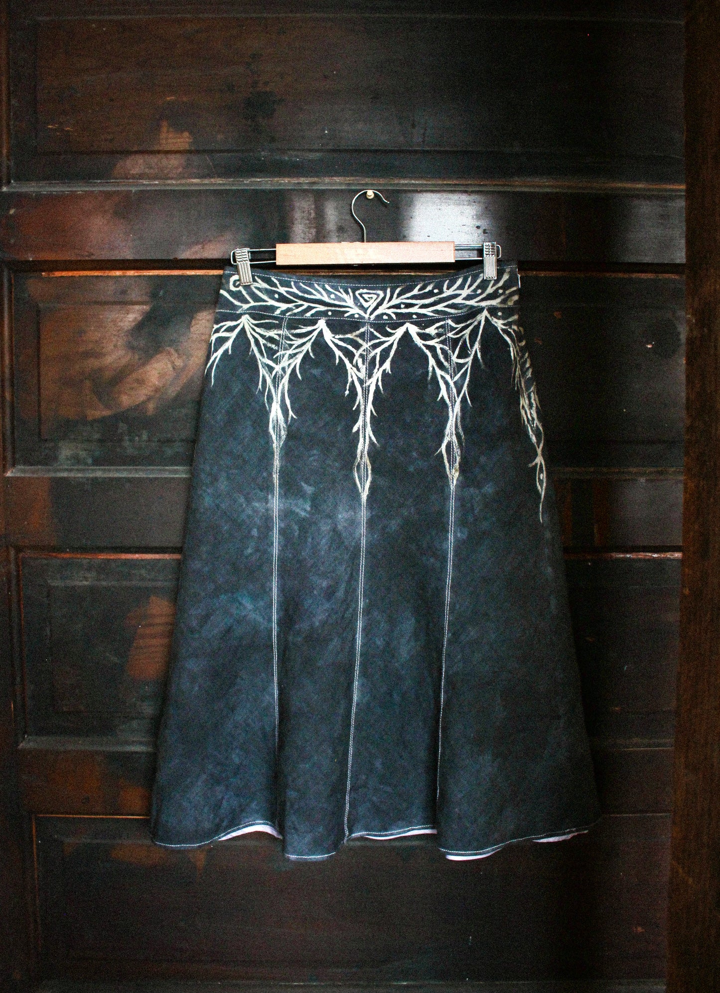 Cathedral of Branches Handpainted  Linen Skirt- Blue