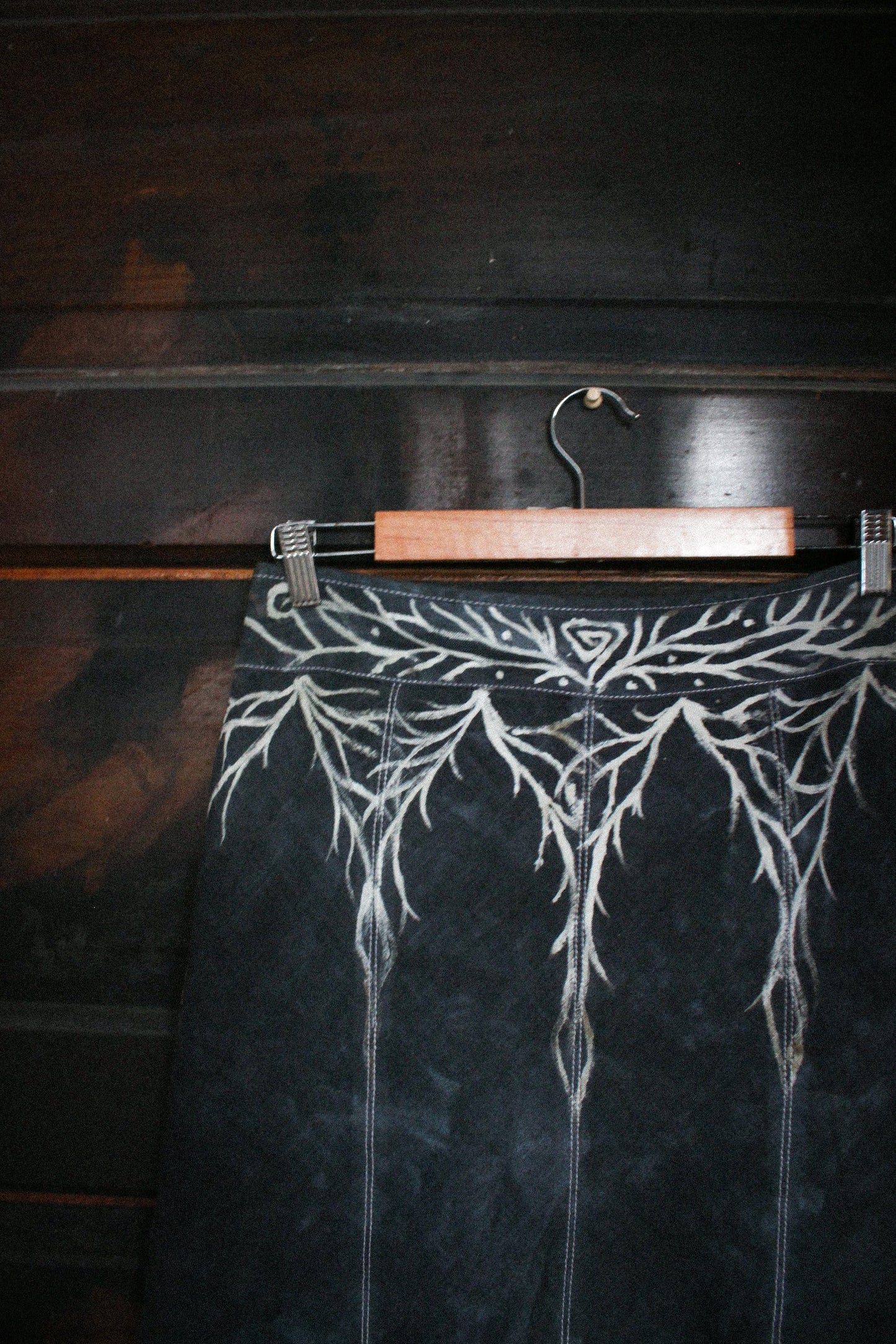 Cathedral of Branches Handpainted  Linen Skirt- Blue